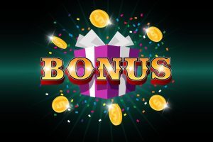 apaldo bonus word with flying gold dollar coins and gift box on confetti background win prize celebration promo banner loyalty program or casino winning concept earn and